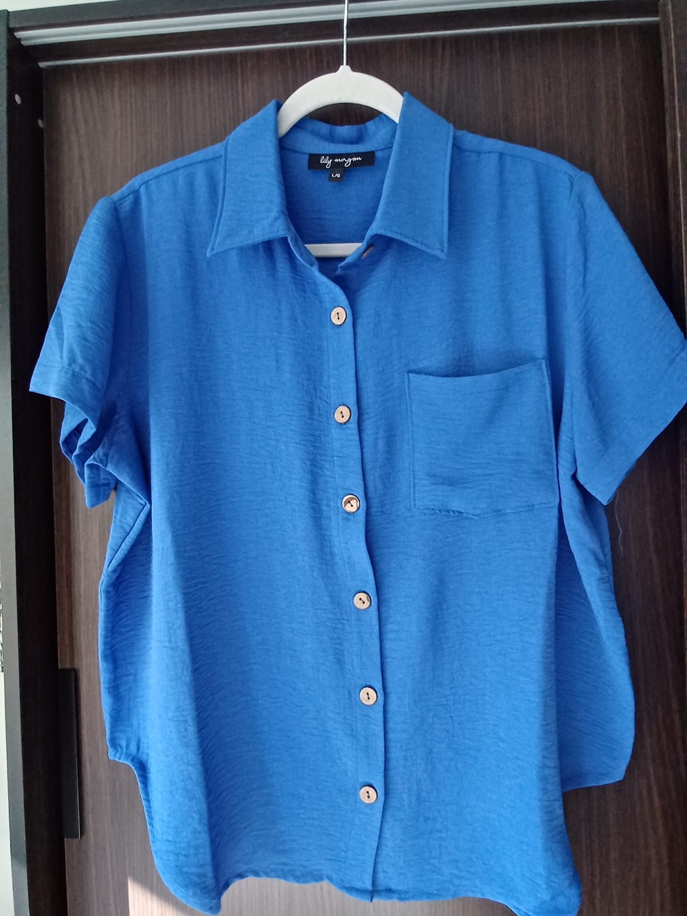 New Royal Blue Button-Front Short Sleeve Blouse